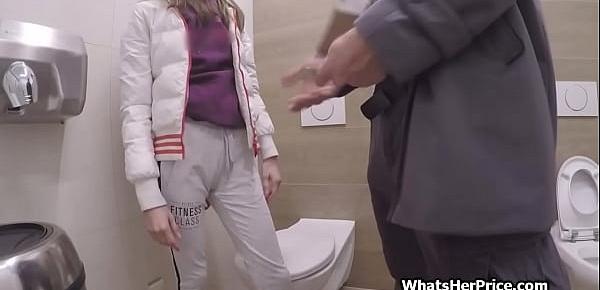  Big cock sucking at a public toilet for money